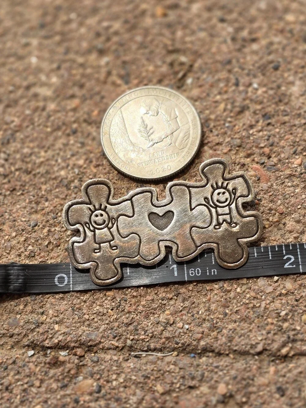 Vintage solid 925 sterling silver Autism awareness children heart puzzle pieces